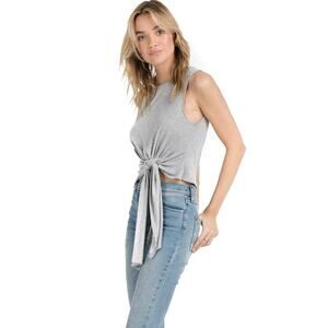 ASTR The Label Heathered Gray Knotted Tie Waist Crop Tank Top Size XL